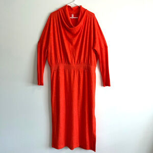 Daily Practice Draped Cowl Neck Midi Dress Women's XL Orange Side Slit Anthro
